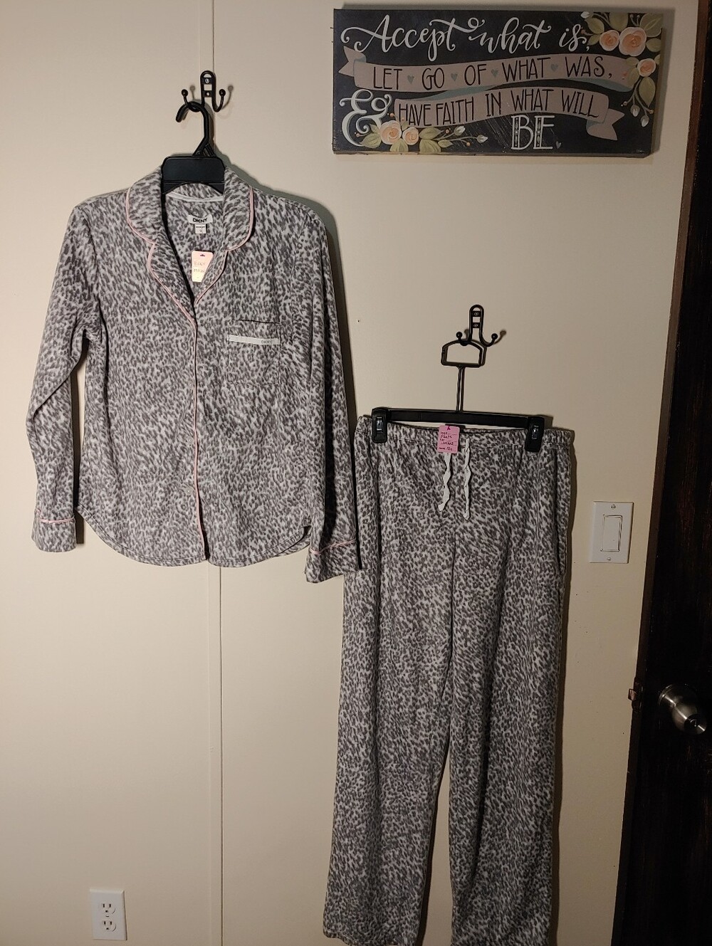 DKNY Super Cute Small Grey Leopard With Pink Detail Pajama Set